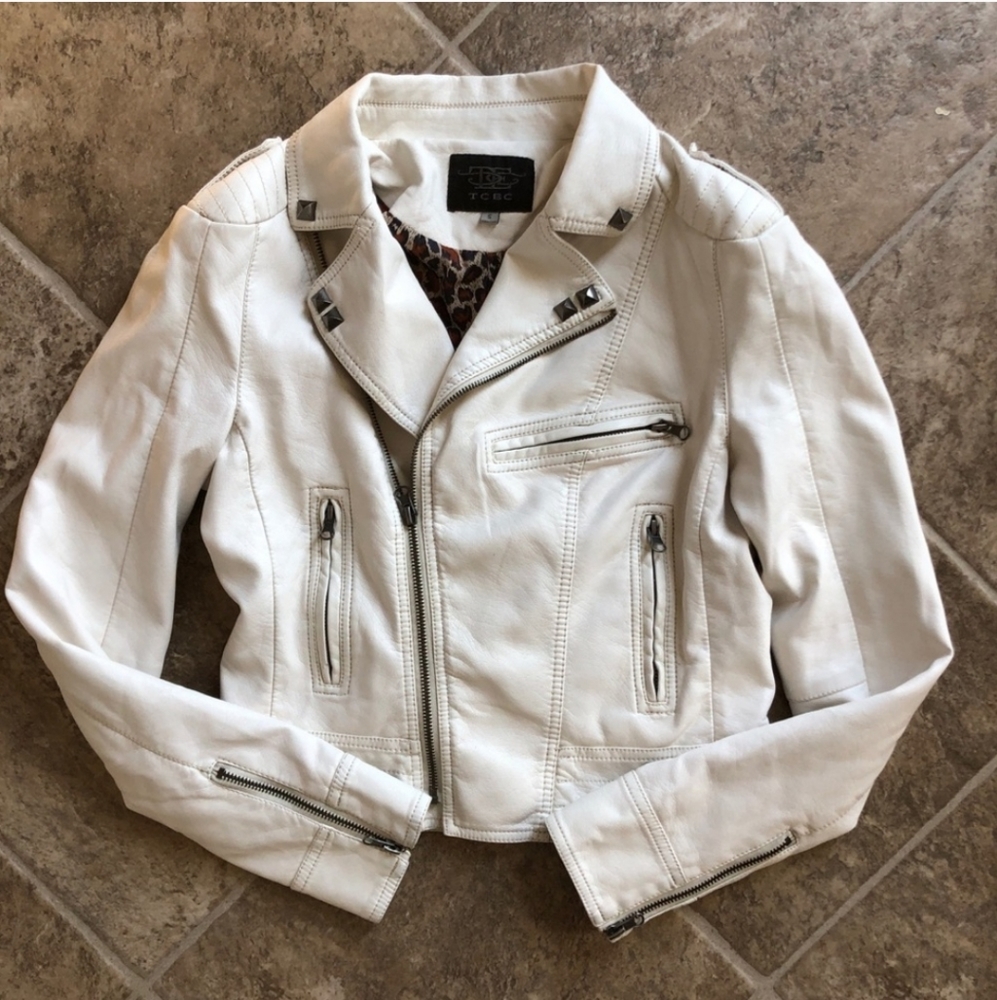 Ivory White Feaux Leather Jacket